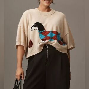 Anthropologie Cashmere Dog Front Icon Sweater size XL